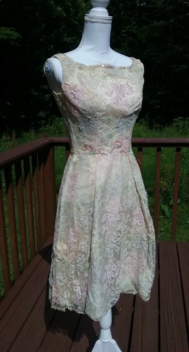 Vintage Ceil Chapman AB Sequin Pearl Lace Designer Wedding Cocktail Party Dress - 第 4/12 張圖片