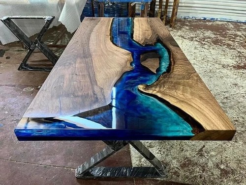 Walnut Blue Turquoise Ice Design Epoxy Dining Table- Coffee Table- River Table - Picture 2 of 4