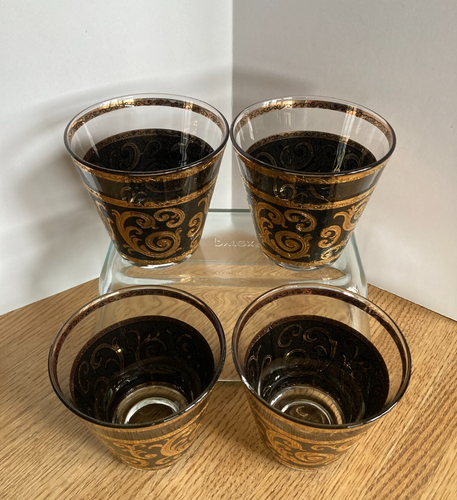4 Bicchieri Culver Ebano Barocco Svasato Whisky Lowball Rocks Vintage Firmati - Foto 6 di 22