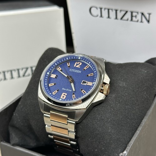 NEW✅ Citizen Eco-Drive Two Tone Rose Gold Blue Date Dial Men's Watch AW1726-55L - Picture 4 of 19