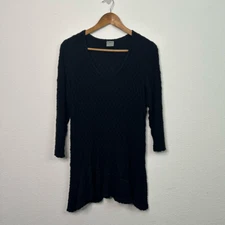 CMC Color Me Cotton Women’s Black Textured Stretch Tunic Minimalist Top Size L