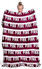 1 Victoria's Secret Pink RED RUBY LOGO Blanket Sherpa Fur Plush Dorm Bed 60"x72"