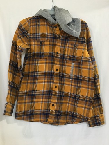 Oshkosh Boy Hooded Flannel Shirt Buttons Dow Multicolor NWT $34.00 Size 14 - Picture 2 of 3