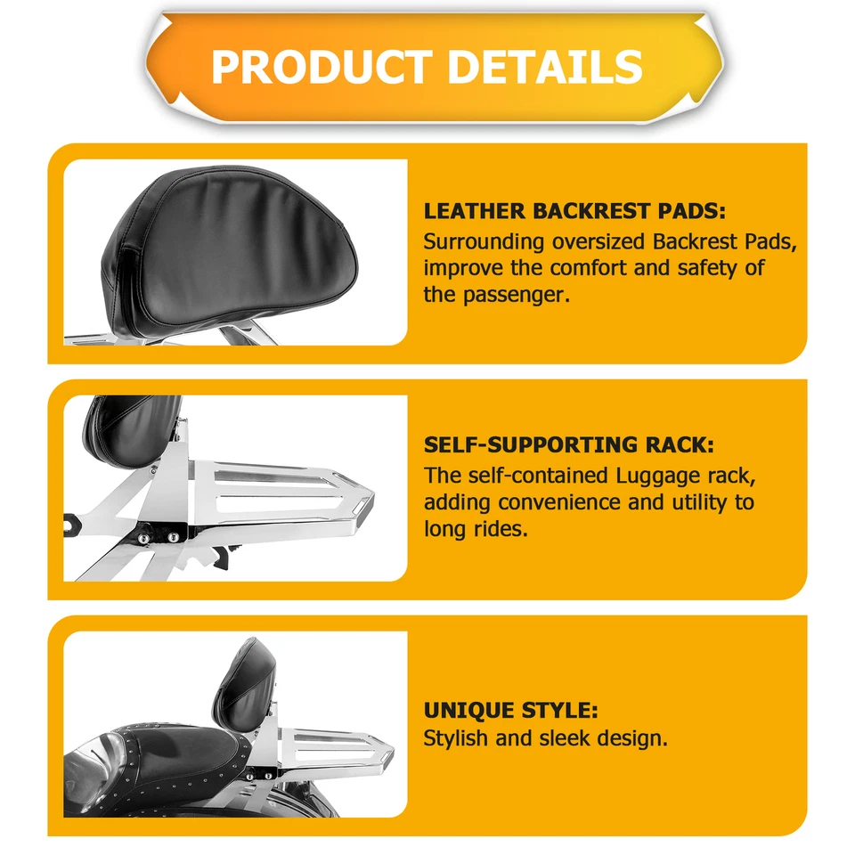 MOFUN Detachable Sissy Bar Backrest w/Luggage for Victory Cross Roads Country - Изображение 2 из 4