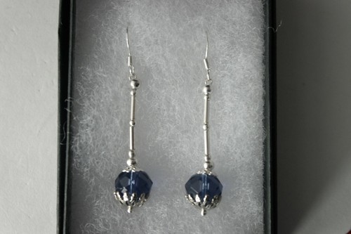 SILVER EARRINGS WITH FACETED CREATED SAPPHIRE 3.4 GR. 4 CM. LONG + 925 HOOKS - Picture 4 of 9