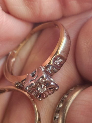 Vintage natural diamond engagement & wedding band set ladies 6.75 10k solid gold - Picture 8 of 11