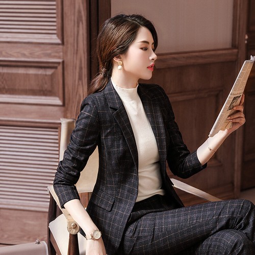 Blazer Pants Suit Women Office Work Business Formal Clothing Plaid Size 2-14 New - Picture 4 of 43
