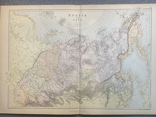 1882 RUSSIA IN ASIA ORIGINAL ANTIQUE COLOUR MAP BY W.G. BLACKIE - Afbeelding 1 van 3