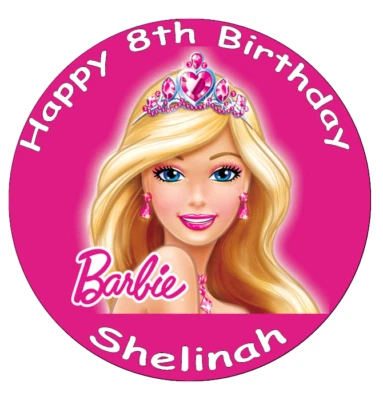 Barbie Personalised Cake Topper Decoration Edible Wafer Paper 7.5" Pink Barbie - Image 1 of 3