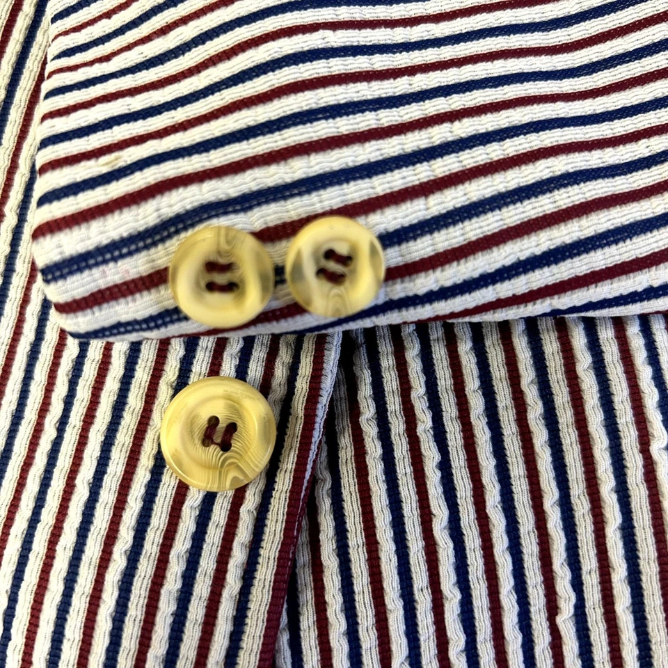 Abrigo Deportivo SEERSUCKER De Colección Años 70 TEXTURADO Chaqueta MoD Azul Rojo RAYAS DISCOTECA Blazer Foto 4 de 4