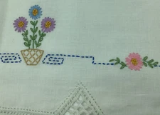 Table runner floral basket cotton embroidered boho cottage Or Dresser Scarf