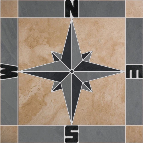 Travertine Slate Square Compass Rose Mosaic Medallion - CHOOSE YOUR SIZE & COLOR - Image 2 of 2