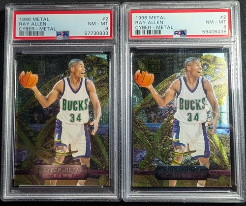 1996 METAL Cyber Metal #2 RAY ALLEN RC Lot of 2 - PSA 8 & PSA 8