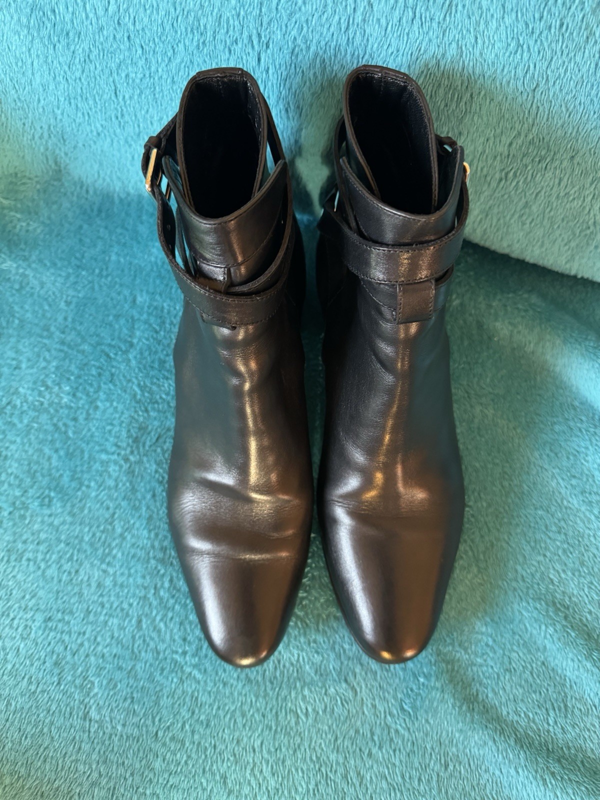 Stivaletti Yves SAINT LAURENT neri in pelle Jodhpur con cinturino taglia 39