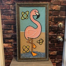 Large MCM Flamingo Gravel Art Retro Wall Hanging, EXCELLENT condition - RARE!!