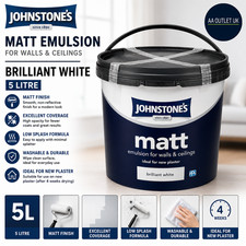 Johnstones Matt Emulsion Paint Brilliant White 5L Smooth Finish Odour Blocking