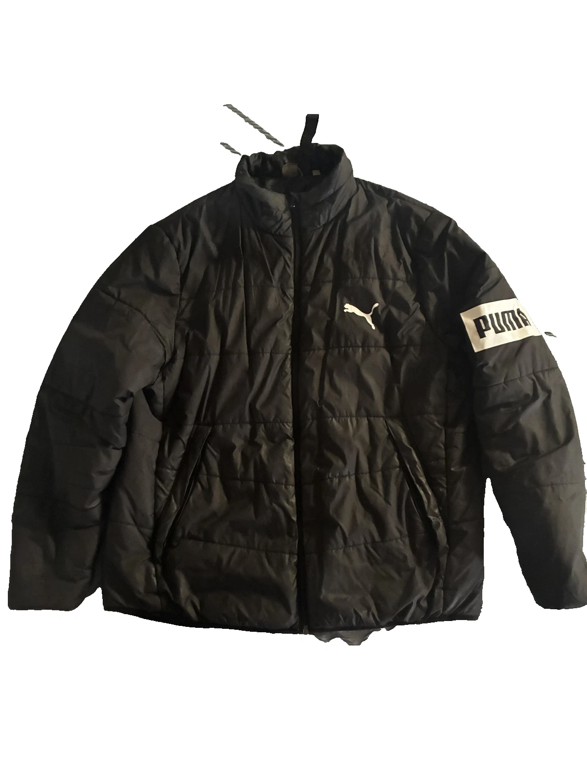 Puma Jacket Mens XL Black Warm Puffer Quilted Full Zip Logo Sleeve 580624-01