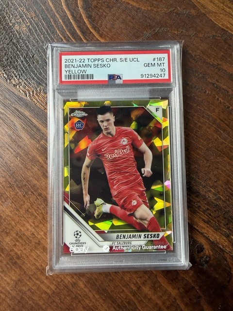 2021-22 Topps Chrome Sapphire UCL Yellow Benjamin Sesko Rookie RC /99 PSA 10 Gem