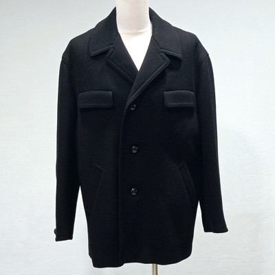 Bogner Jacket Pea Coat Mens Black Plaid Lined Size 44R Vintage Wool Button