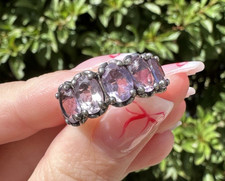 925 Sterling Silver Ring 5 Purple Oval Amethyst Stones Size 7.25 Fine Jewelry
