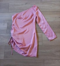 Unique21 Dusky Pink Silky One Shoulder Dress BNWT Evening Party Wedding UK12