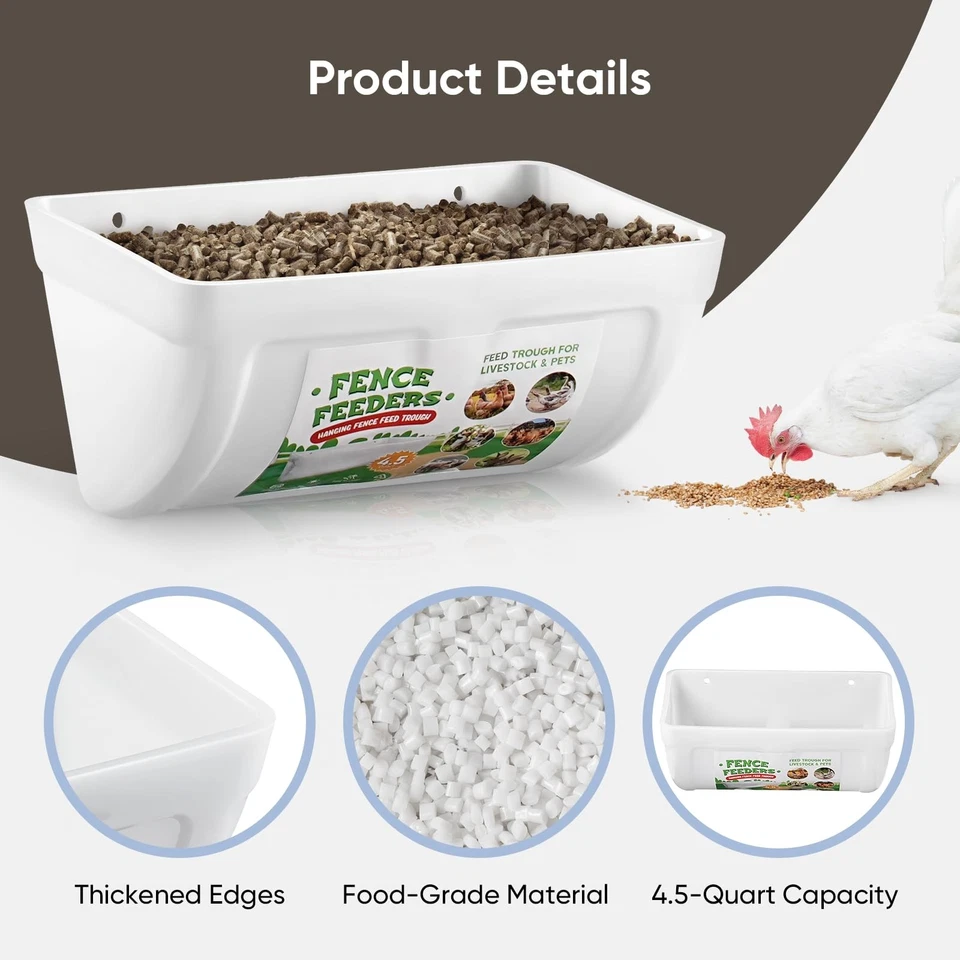 4 Pack Chicken Feeders, 4.5 Quart Goat Hanging Fence Feeders, with Hooks, Scr... - Image 4 of 4