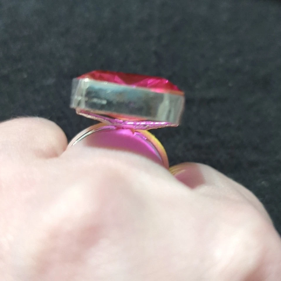 Anillo llamativo rectángulo de piedras preciosas ametrinas bicolor rosa amarillo plateado Foto 2 de 4