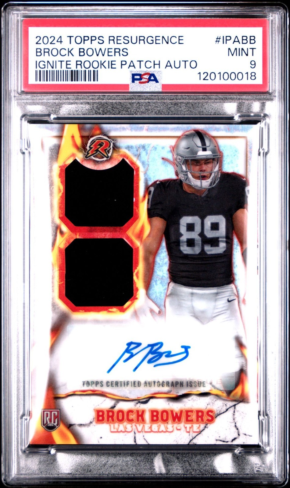2024 TOPPS RESURGENCE IGNITE ROOKIE PATCH AUTOGRAPHS BROCK BOWERS PSA 9 AUTO RC