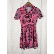 Newspaper dress fit & flare pink mesh sheer mini Urban Outfitters festival Y2K