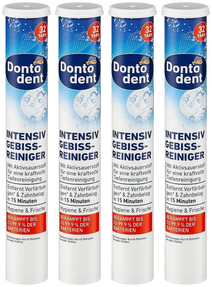 DONTODENT Gebissreiniger Tabs Zahnprothesenreiniger 4x 32 Stück Gebiss Reinigungstabletten
