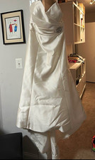 Ivory Satin Strapless A-Line Full-Length Wedding Dress Gown Beaded Size 12
