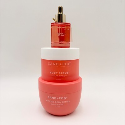 Sand + Fog Tropical Guava Mango Body Butter Scrub and Perfume Oil 3 Piece Set