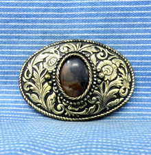 Country Western Floral Scroll Belt Buckle Agate Cowboys Cowgirls Vtg 80s .CPA731