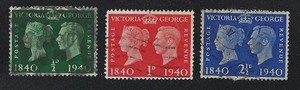 Queen Victoria and King George VI on 1940 stamp Set of Three Used