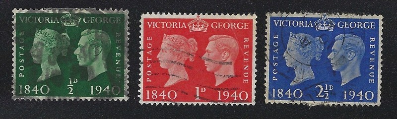 Queen Victoria and King George VI on 1940 stamp Set of Three Used