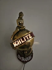 Vintage 1970 Schlitz On Draught Beer Wall Sconce Girl On Globe Sign Lamp
