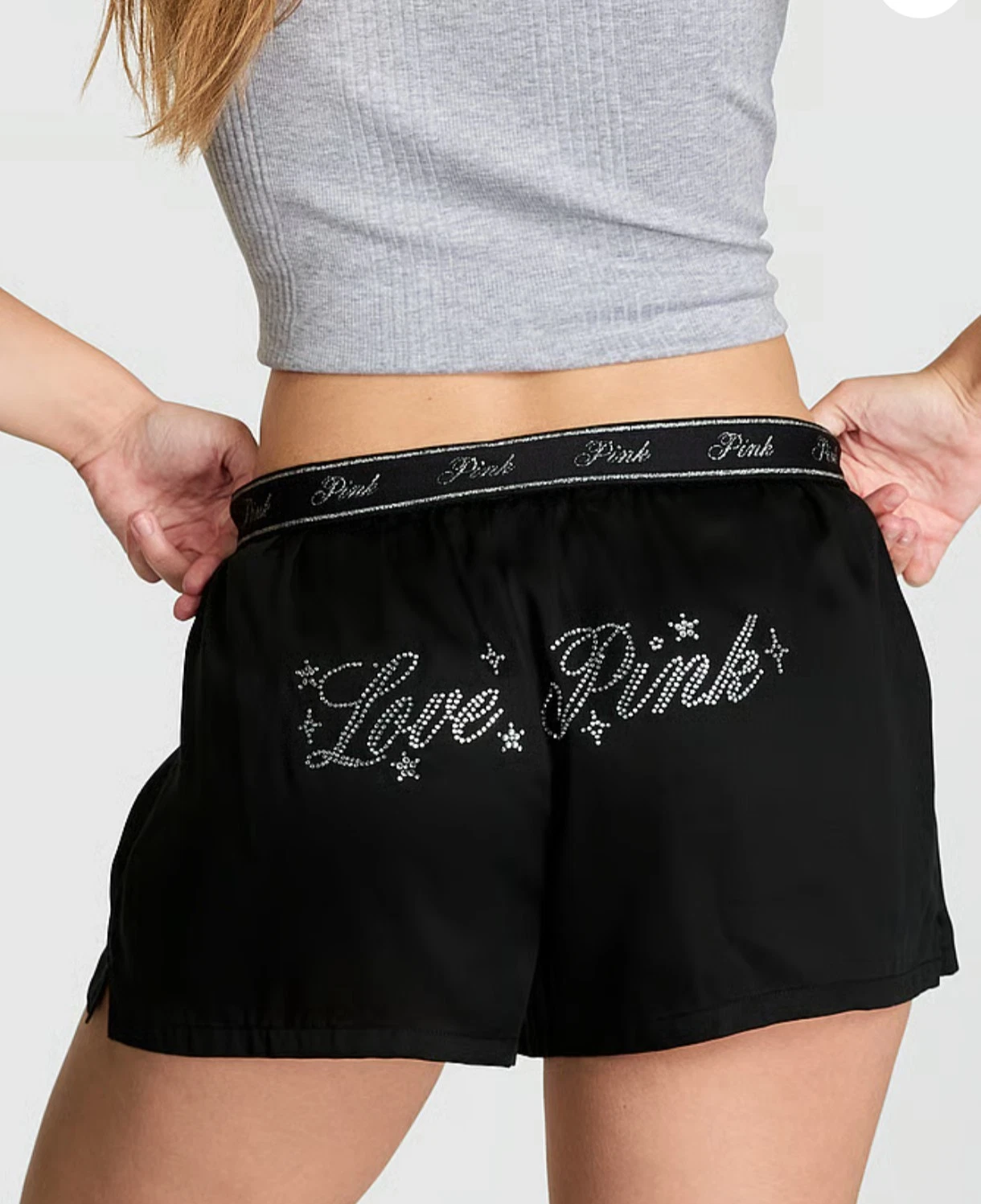 VS PINK Bling Lounge Shorts NWT Victoria's Secret Rhinestone Booty Logo L Large