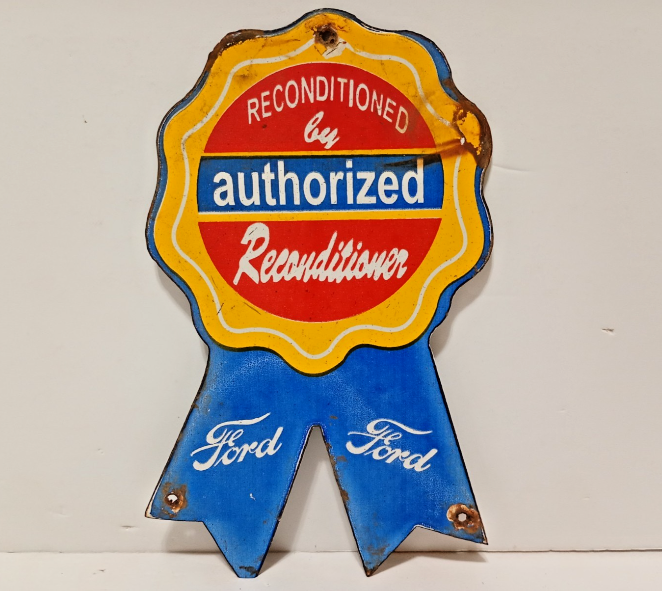 Vintage Ford Authorized Reconditioned Dealer Porcelain Enamel Sign 8