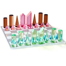 Acrylic Chess Set, 11. 8 x 11. 8 Inch Large Modern Acrylic Checkers Set Table...