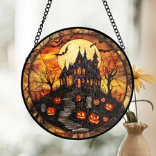 Haunted House Stained Glass Suncatcher, Halloween Decor Accent, Horror Fans