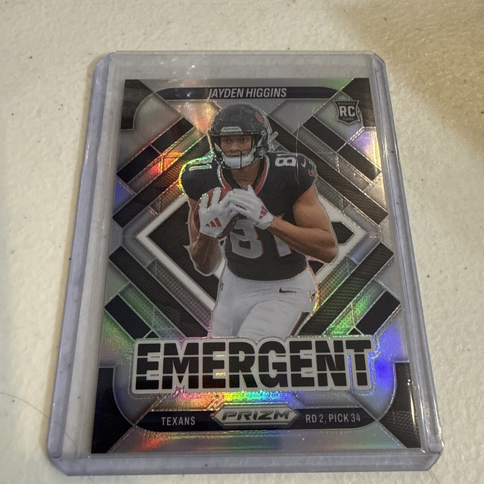 2025 Panini Prizm Jayden Higgins Silver Emergent Rookie RC No. 14 Texans