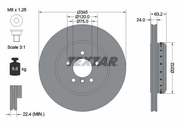 2x Brake Discs Set Rear 2-Piece Vented Coated For BMW 5 6 Series TEXTAR 92182525 - Image 3 of 3