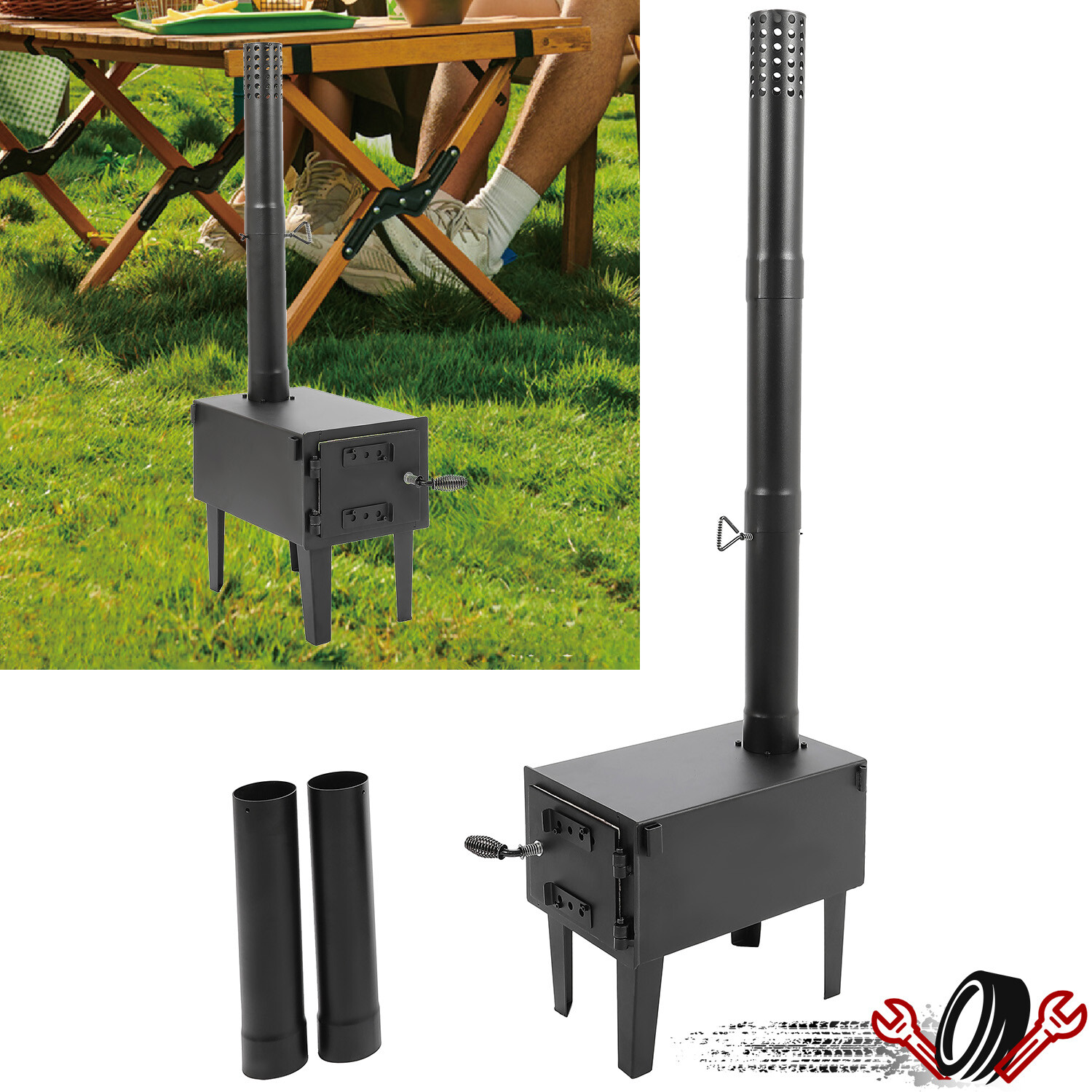 Alloy Camping Wood Burning Stove For Outdoor Cooking and Heating WChimney Pipes 26190₽
