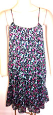 Forever 21 Sundress Spaghetti Straps Black Floral Ruffled Hem Size  Medium