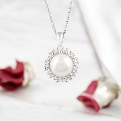 925 Silver Pearl Pendant Necklace, Minimalist Gift for Women, Handmade  Jewelry