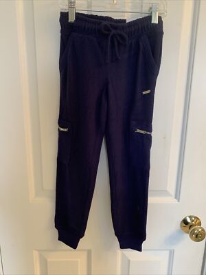 NWT-Girls Justice Dark Blue Snuggly Soft Cargo Joggers-Size 6