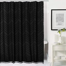 Boho Shower Curtain Black Tassel Woven Fabric Shower Curtain Modern 72 x 72 in