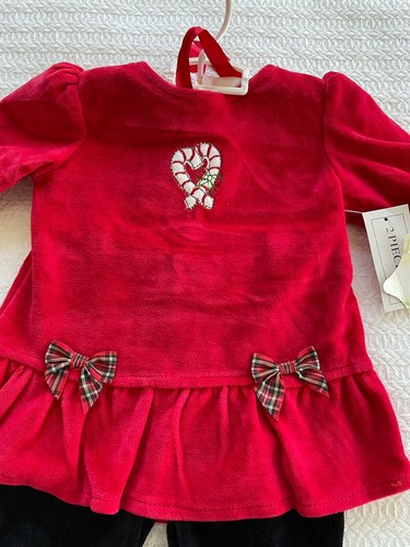 NWT Nursery Rhyme Red Black Velour Christmas 2 Piece Outfit 3/6 M - Picture 2 of 5