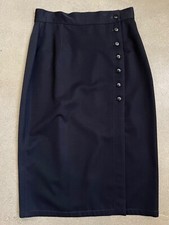 GIANNI VERSACE Vintage Navy Wool Pencil Skirt Size 10/44 Button Detail