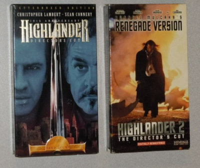 Highlander 1 & 2 VHS Two Movie Box Set Director's Cut Renegade
